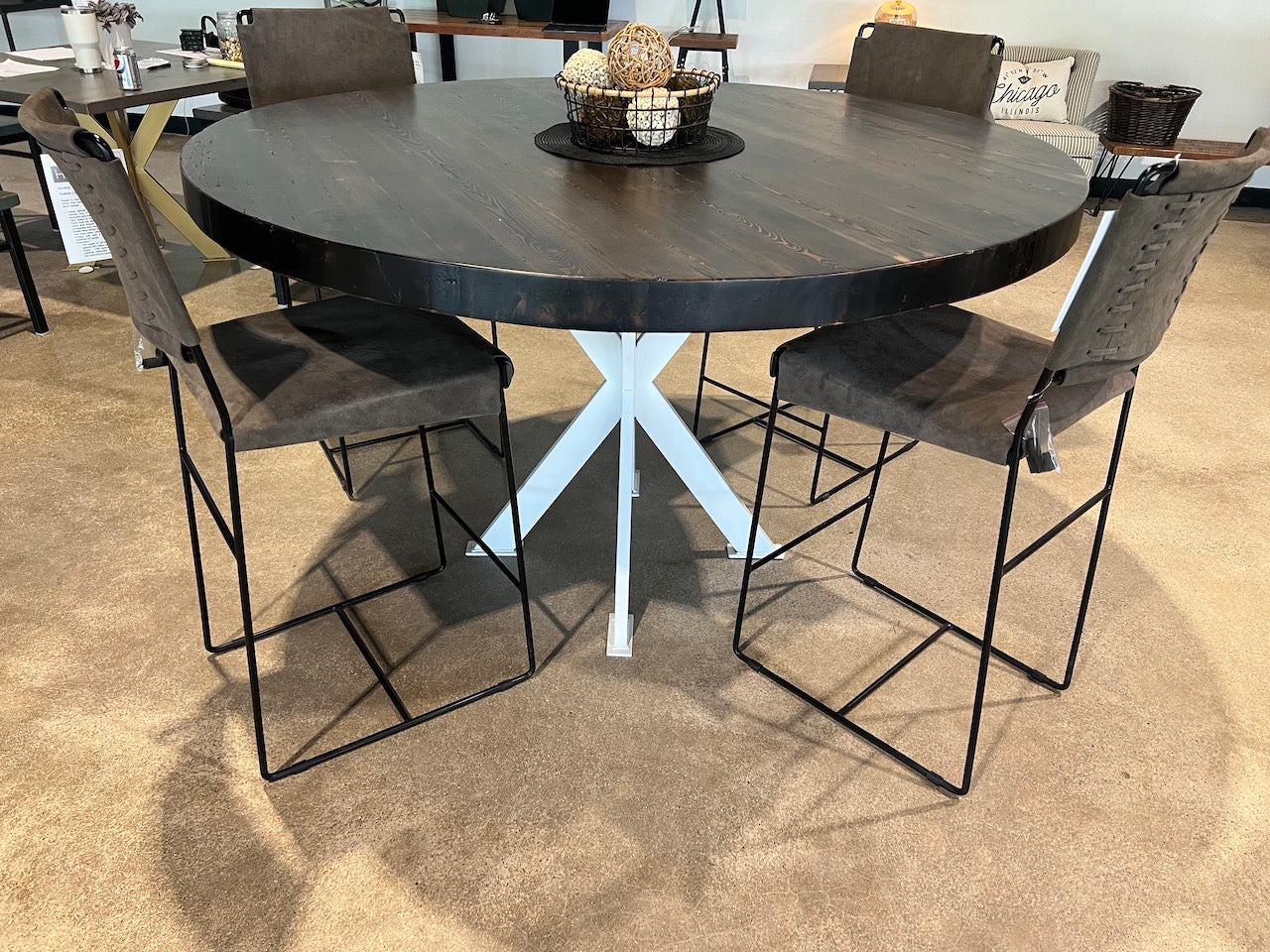 Reclaimed Round Table with X Base
