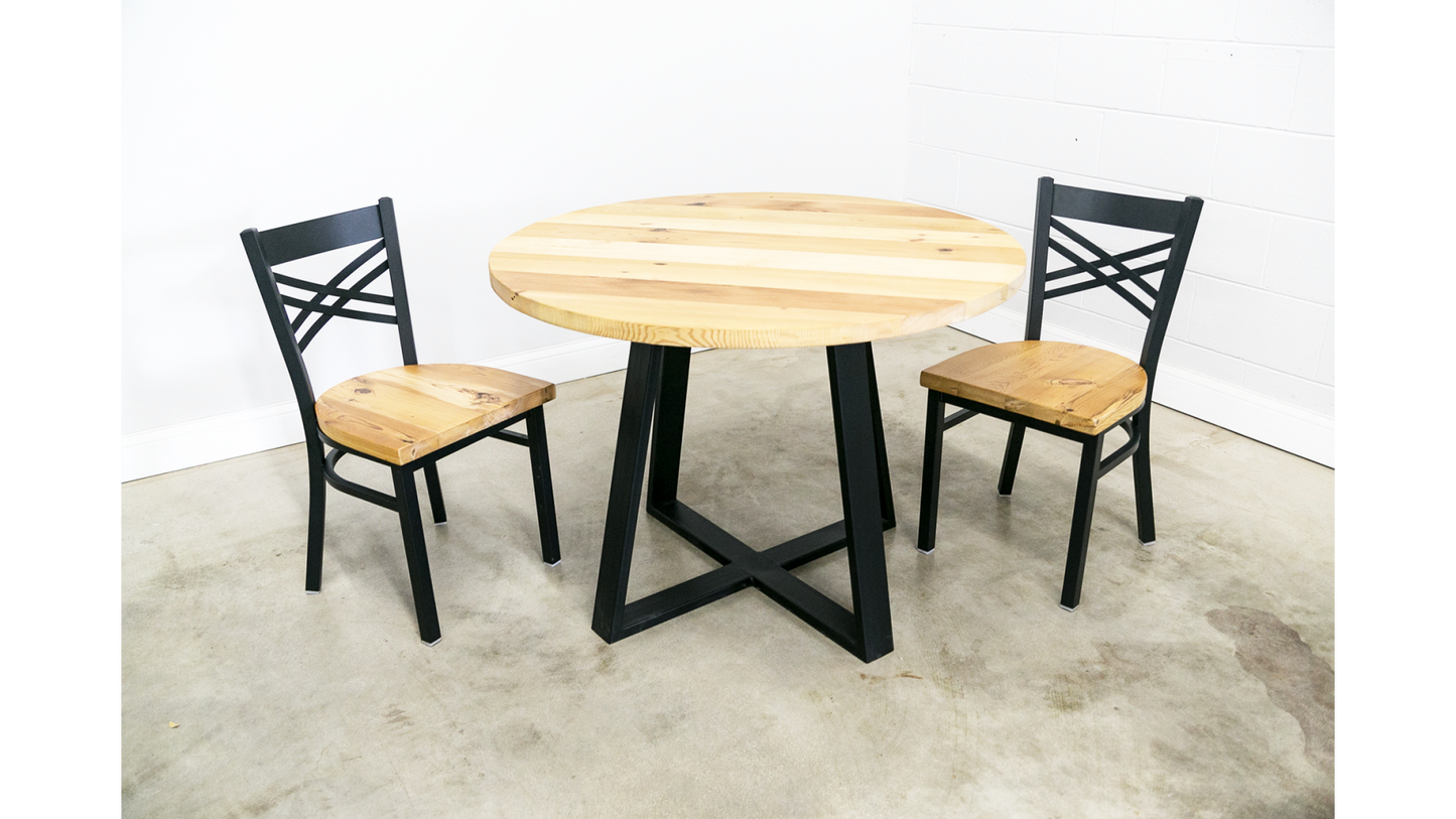 Reclaimed Round Table with Criss-Cross Leg Base