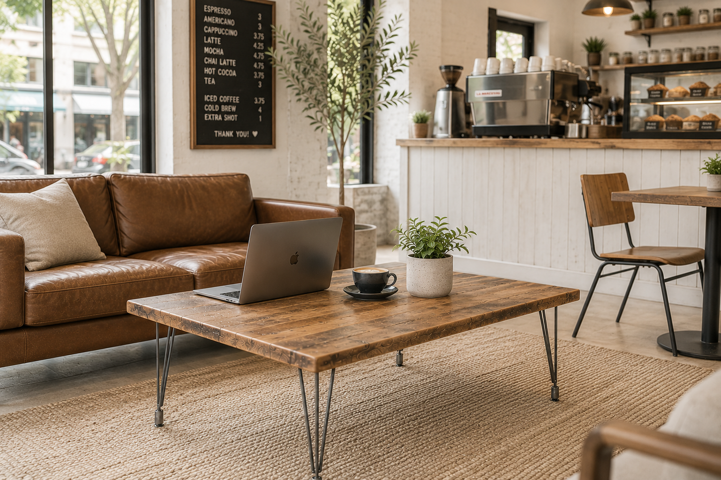 Coffee Table with Adjustable Leveling Hair Pin Legs