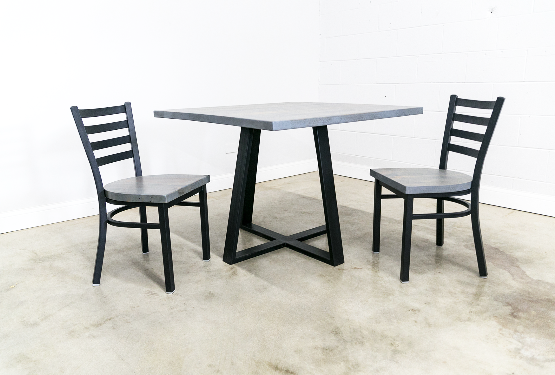 Square Reclaimed Wood Table with Criss-Cross Leg Base